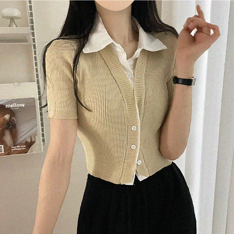 자스민 레이어드 크롭 반팔 셔츠 가디건 3color 베이지