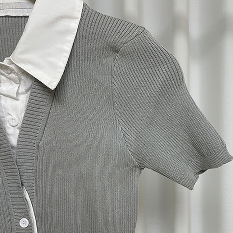 자스민 레이어드 크롭 반팔 셔츠 가디건 3color