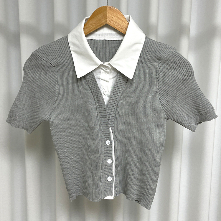 자스민 레이어드 크롭 반팔 셔츠 가디건 3color