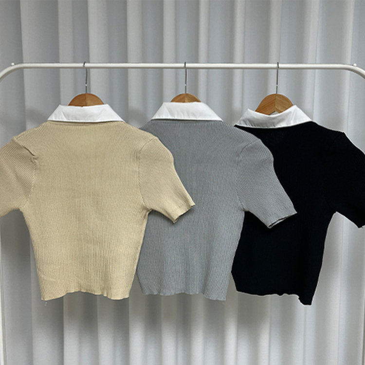 자스민 레이어드 크롭 반팔 셔츠 가디건 3color