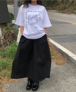 ミディ/ロングスカート バルーンフレアドットスカート(5color) BLACK