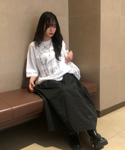 ミディ/ロングスカート バルーンフレアドットスカート(5color) BLACK