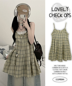 ミニワンピース チェックフリルミニワンピース LIGHT YELLOW