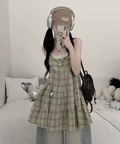 ミニワンピース チェックフリルミニワンピース LIGHT YELLOW