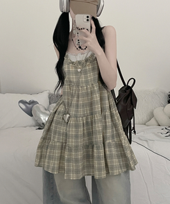 ミニワンピース チェックフリルミニワンピース LIGHT YELLOW