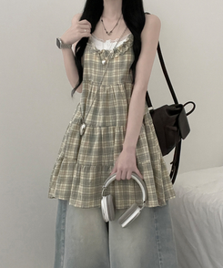 ミニワンピース チェックフリルミニワンピース LIGHT YELLOW