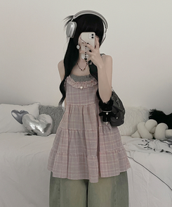 ミニワンピース チェックフリルミニワンピース PINK