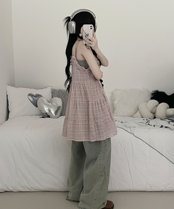 ミニワンピース チェックフリルミニワンピース PINK