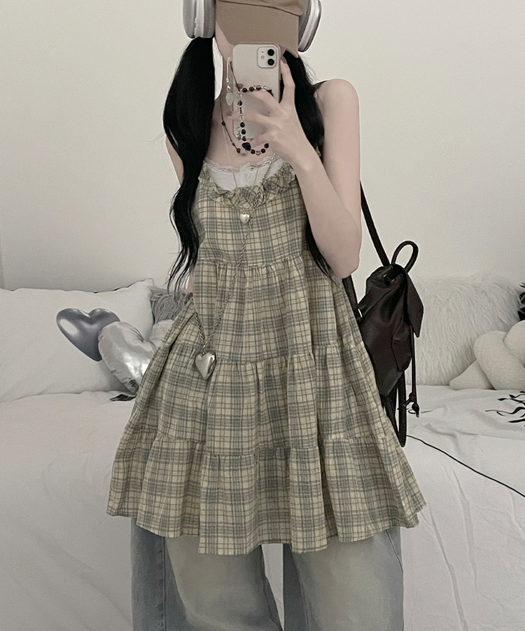 チェックフリルミニワンピース LIGHT YELLOW
