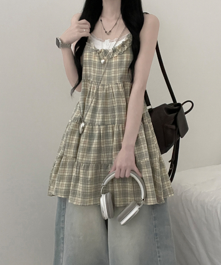 チェックフリルミニワンピース LIGHT YELLOW