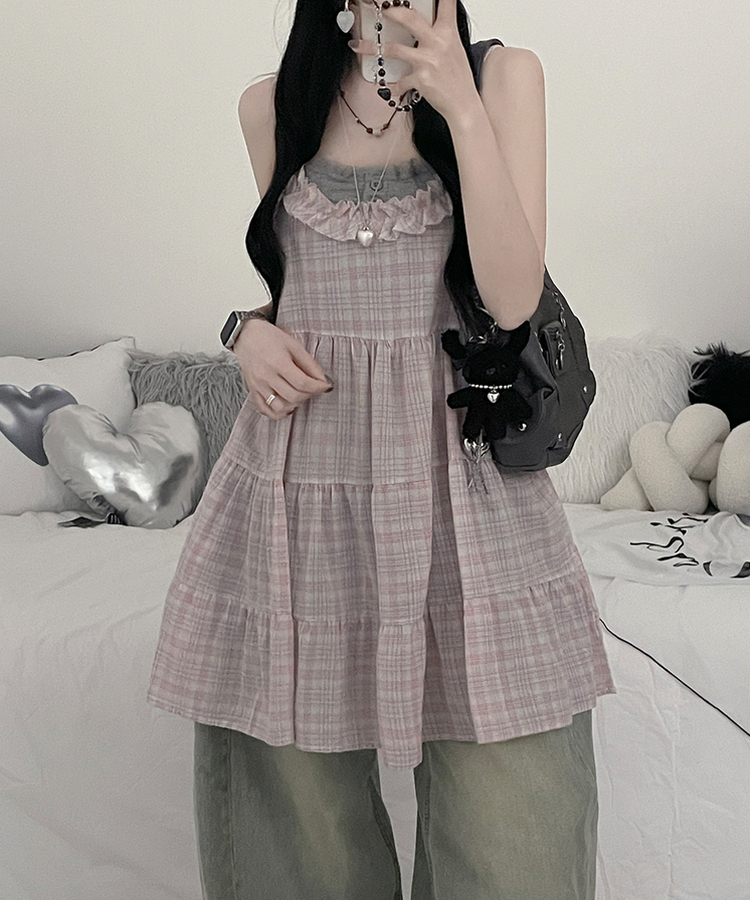 チェックフリルミニワンピース PINK