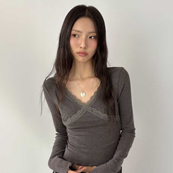 レーススリットライン長袖Tシャツ CHARCOAL