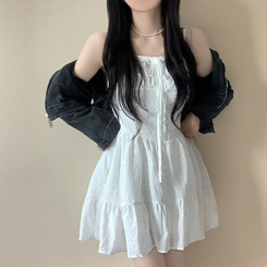 ミニワンピース リボンフレアキャミソールミニワンピース WHITE