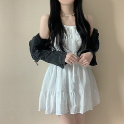 ミニワンピース リボンフレアキャミソールミニワンピース WHITE