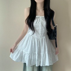ミニワンピース リボンフレアキャミソールミニワンピース WHITE