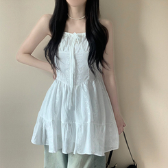 ミニワンピース リボンフレアキャミソールミニワンピース WHITE