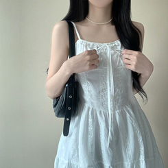 ミニワンピース リボンフレアキャミソールミニワンピース WHITE