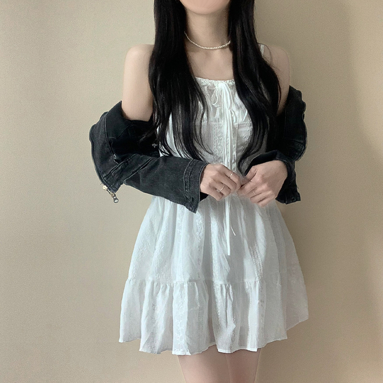 リボンフレアキャミソールミニワンピース WHITE