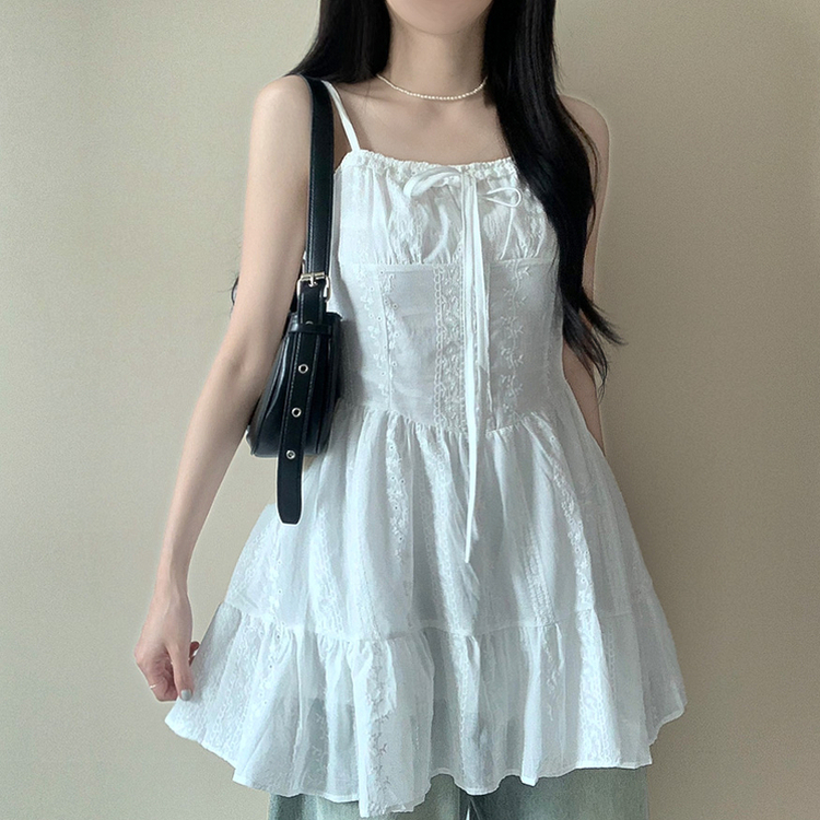 リボンフレアキャミソールミニワンピース WHITE