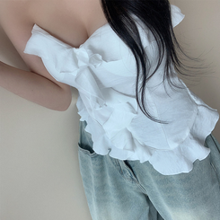 ブラウス 【カップ付き】フリルスモークキャミソール IVORY