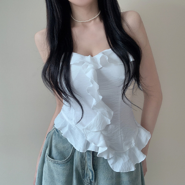 【カップ付き】フリルスモークキャミソール IVORY