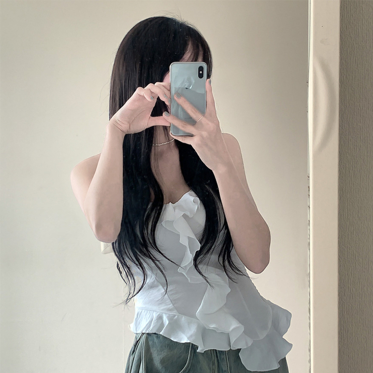 【カップ付き】フリルスモークキャミソール IVORY