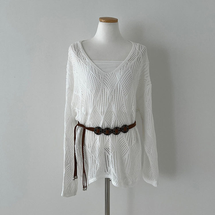 보헤미안 네트 펀칭 나시 벨트 루즈핏 그물 니트