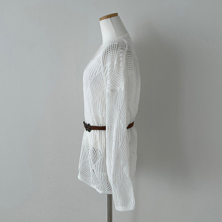 보헤미안 네트 펀칭 나시 벨트 루즈핏 그물 니트