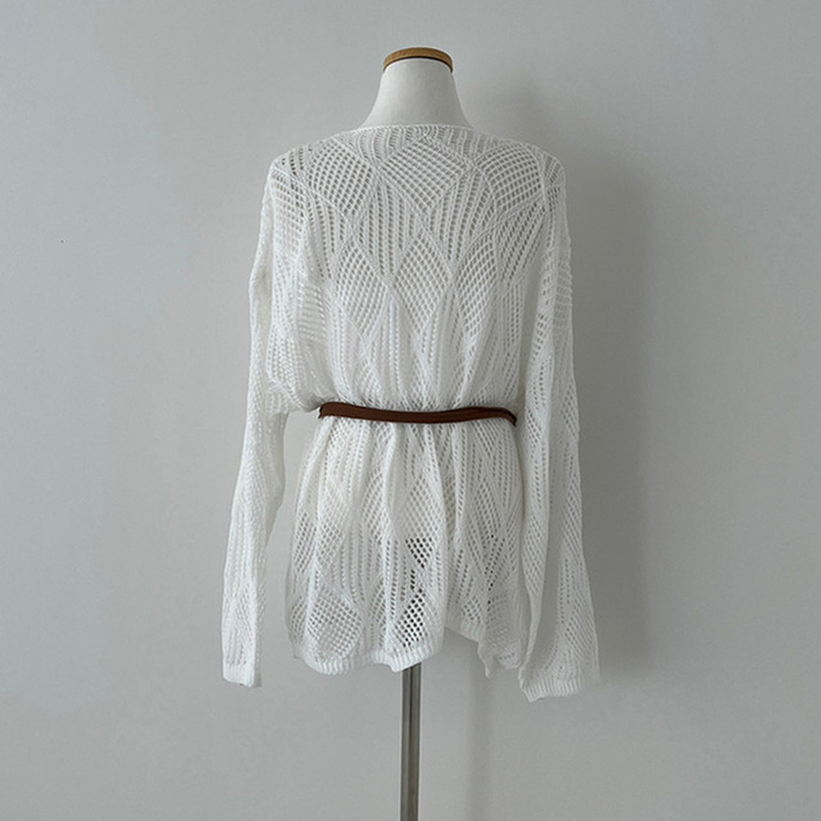 보헤미안 네트 펀칭 나시 벨트 루즈핏 그물 니트