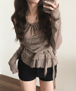 ニット ホルターレイヤードフリルアンバランスニット DEEP BEIGE