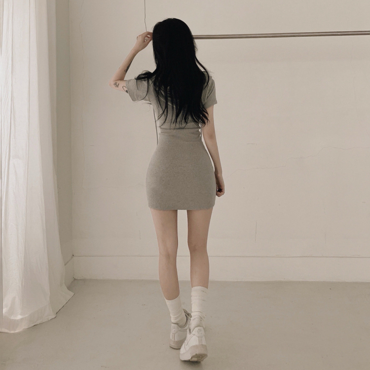 フード半袖ミニワンピース GREY