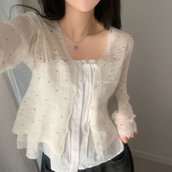 カーディガン ドットシースルーカーディガン IVORY