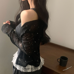 カーディガン ドットシースルーカーディガン BLACK