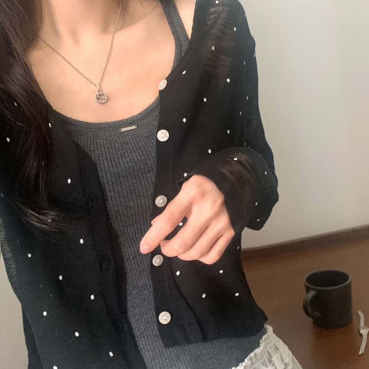 ドットシースルーカーディガン BLACK