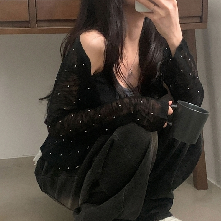 ドットシースルーカーディガン BLACK