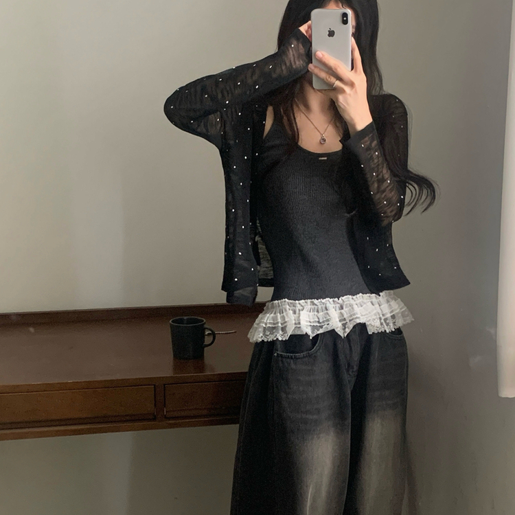 ドットシースルーカーディガン BLACK