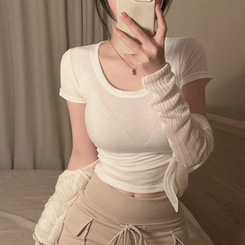 半袖Tシャツ ラウンドクロップ半袖Tシャツ WHITE
