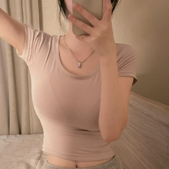 半袖Tシャツ ラウンドクロップ半袖Tシャツ PINK