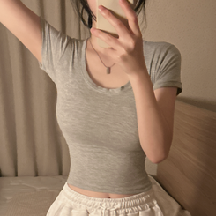 半袖Tシャツ ラウンドクロップ半袖Tシャツ GREY