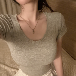 半袖Tシャツ ラウンドクロップ半袖Tシャツ GREY