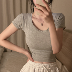 半袖Tシャツ ラウンドクロップ半袖Tシャツ GREY