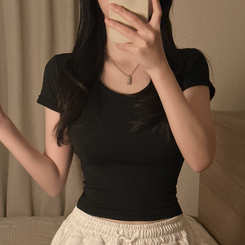 半袖Tシャツ ラウンドクロップ半袖Tシャツ BLACK