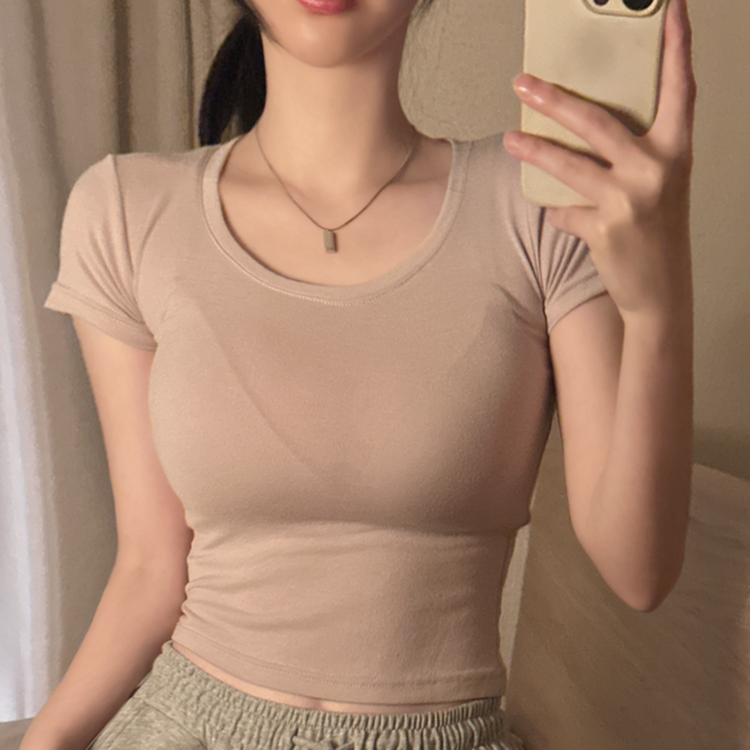 ラウンドクロップ半袖Tシャツ PINK