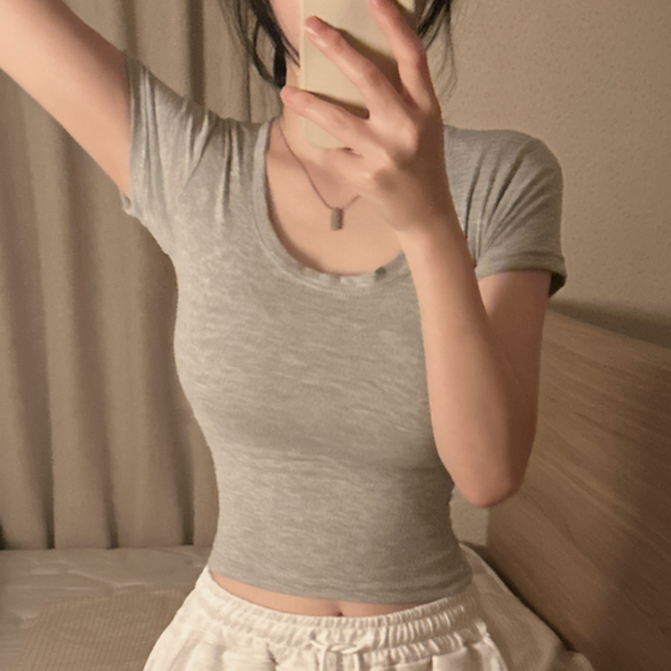 ラウンドクロップ半袖Tシャツ GREY
