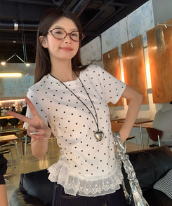 半袖Tシャツ ドットフリルラウンド半袖Tシャツ IVORY