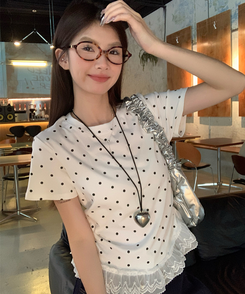 半袖Tシャツ ドットフリルラウンド半袖Tシャツ IVORY