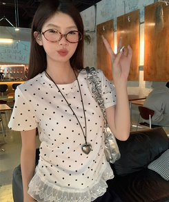 半袖Tシャツ ドットフリルラウンド半袖Tシャツ IVORY