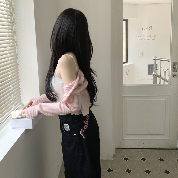 비누 러블리 레이스 단추 캡내장 골지 이너 크롭 나시 화이트
