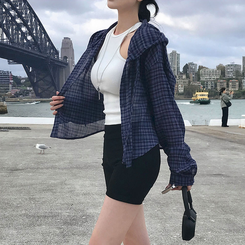 シャツ サマーフードチェックシャツ NAVY