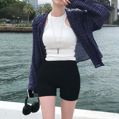 シャツ サマーフードチェックシャツ NAVY
